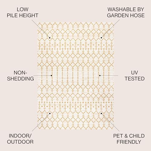 JONATHAN Y Moroccan Geometric Indoor Outdoor Area Rug 8X10 Cream/Yellow, Ourika Textured Weave for Backyard, Patio, Porch, Easy-Cleaning, High Traffic, Pet-Friendly, Non-Shedding (SMB108J-8) - Image 3