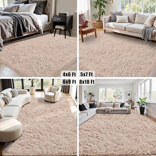 4x6 Area Rug for Living Room,Beige Fluffy Shag Non-Slip Bedroom Rugs - Image 6