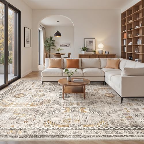 befbee 9x12 Area Rugs for Living Room, Washable Vintage Non Slip Rug Brown by Befbee