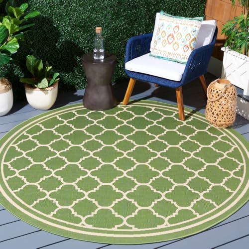 SAFAVIEH Washable Rug Outdoor Courtyard Collection - 7'10" Round, Green & Beige, Non-Shedding & Easy Cleaning, Ideal for Patio, Backyard, Mudroom (CY6918-244) by Unknown