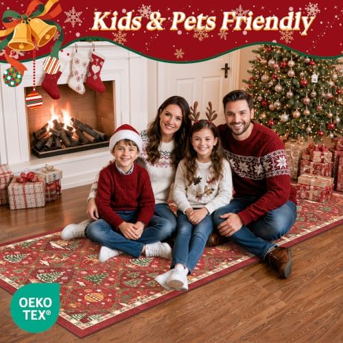 Christmas 2x10 Runner Rugs for Hallway, Red Non Slip Washable Kitchen Rug - Image 7