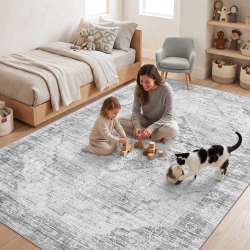 Garvee Grey Boho Washable 3x5 Area Rug for Nursery Bedroom - Image 2