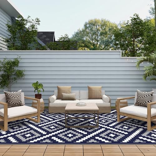 GENIMO Outdoor Rug, Waterproof Plastic Rugs for Patio, 6'x9' Navy Blue - Image 4