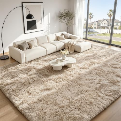 TENGTENGLINK 8x10 Fluffy Shag Area Rug Living Room Bedroom Washable Camel by TENGTENGLINK