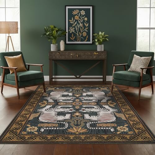 GarveeHome Tiger 6x9 Area Rugs Boho Washable Vintage Non Slip Living Room by GarveeHome