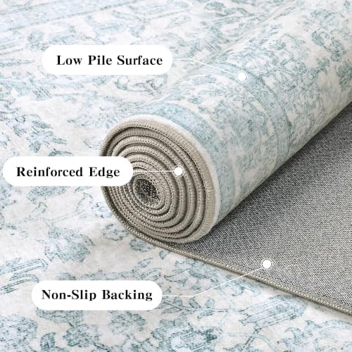3x7 Washable Kitchen Runner Rug Non-Slip Vintage Blue Throw Carpet - Image 6