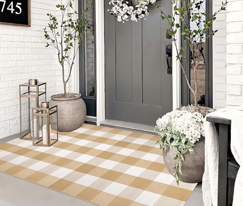 Fall Buffalo Plaid Outdoor Rug 3'x5'Khaki and White Front Porch Rug - Image 6