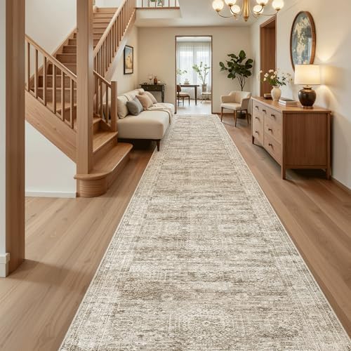 Soalmost Washable 3x18 Hallway Runner Rug Non-Slip Kitchen Entry Rugs Brown - Image 2