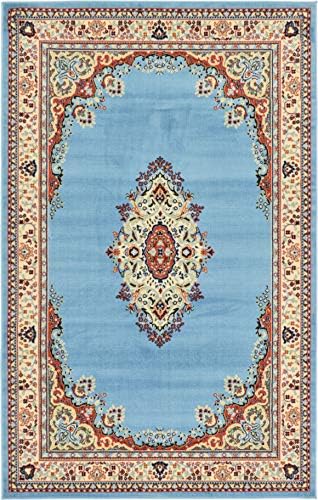Unique Loom Reza Collection Traditional Persian Style Area Rug, Rectangular 5' 1" x 8' 0", Light Blue/Ivory by UniqueLoom
