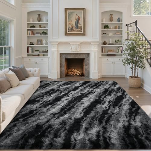 Area Rugs for Living Room 6x9 Feet, Soft Fluffy Shagg Plush Bedroom Rug Non-Slip,Large Carpet for Nursery Kids Dorm Home Decor Zebra Black - Image 2