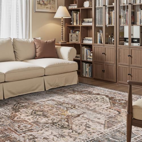 8x10 Area Rugs for Living Room Rug Brown Bedroom Rug Carpet Washable Neutral Vintage Dining Room Rugs for Under Table Soft Comfortable Non Slip - Image 4