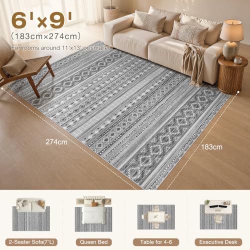 cotiled 6x9 Washable Area Rugs Living Room: Soft Lightweight Boho Rug - Image 2