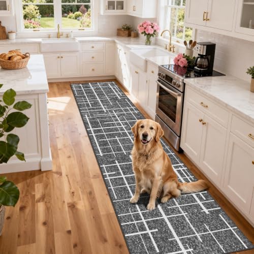 Distressed Stripe 2.6x12 Long Hallway Runner Rug Non Slip,Gray by TTelephant