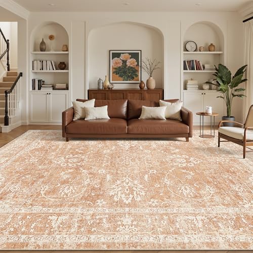 Madane 9x12 Area Rugs for Living Room, Washable Soft Rugs Jasper Orange by Madane