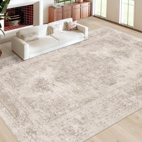 XLUEZ Area Rug 10x12 Living Room Rug, Machine Washable Vintage Distressed Medallion Rug Non-Slip Soft Low Pile Large Indoor Rugs for Bedroom Kitchen Dining Room Office(Brown,10'x12') - Image 2