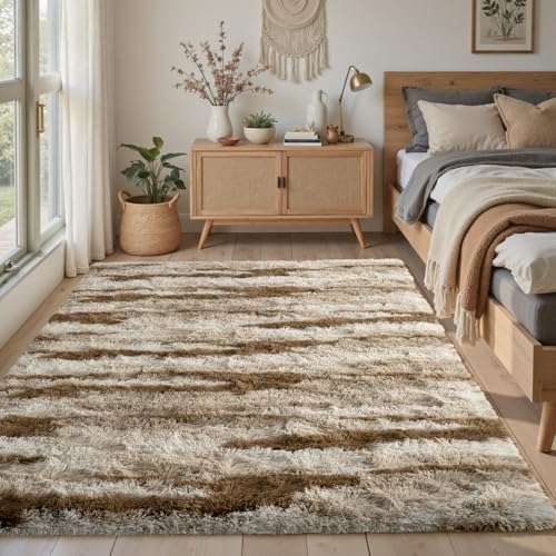 4x6 Ft Fuzzy Rugs for Bedroom,Khaki Neutral Area Rug Non-Slip,Carpet for Living Room Nursery Kids PlayRoom Indoor Modern Plush Carpets - Image 2