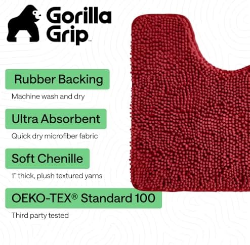 GORILLA GRIP Bathroom Area Rug Sets 2 Piece, Soft Chenille, 30x20 Red - Image 3