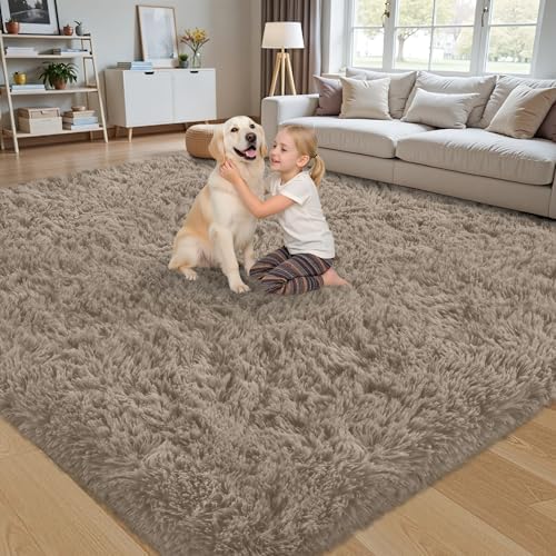 6x9 Area Rug for Living Room,Grey Camel Fluffy Shag Non-Slip Bedroom Rugs - Image 3