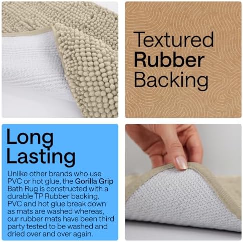 GORILLA GRIP Bath Rug Mat for Bathroom, Absorbent Chenille, 44x26 Sand - Image 3