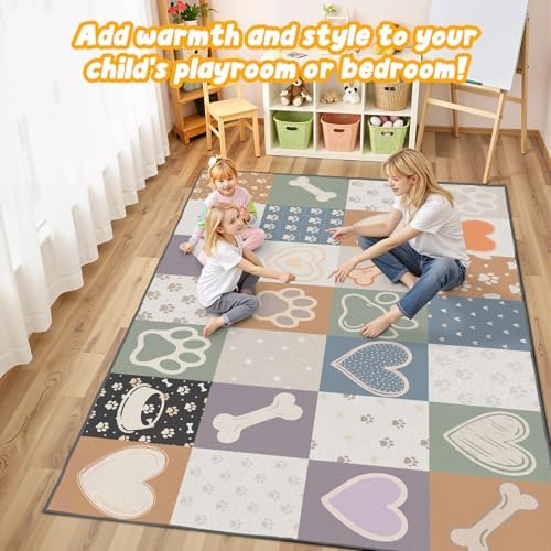 Playroom Rug for Kids, Small Classroom Rug 5x7, Paw & Heart - Image 2