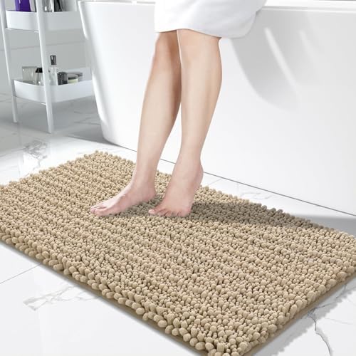 Yimobra Bathroom Runner Rug 55x24 Inch - Extra Long Non Slip Chenille Bath Mat, Soft & Absorbent, Machine Washable Shaggy Hallway Carpet for Vanity Tub Shower, Camel Home Decor Accessories by Yimobra
