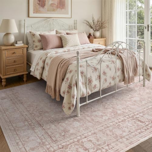8x10 Ft Large Area Rugs for Living Room, Soft Non-Slip Machine Washable Rug, Vintage Stain Resistant Carpets for Bedroom Nursery Dining Room Home Decor (Grey Pink) - Image 4