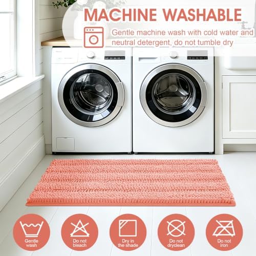 ACCUMTEK Striped Coral Bathroom Rug Mat 32"x20" Ultra Soft, Non Slip Chenille Bath Rugs, Absorbent Plush Shaggy Bath Mats for Bathroom, Bedroom, Kitchen, Shower, Tub - Image 6