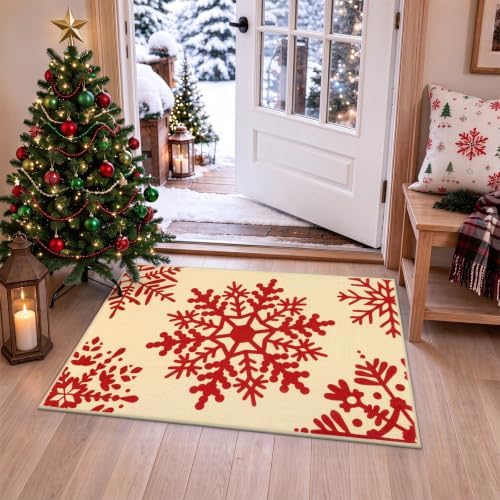 HEBE Christmas Indoor Door Mat 2'x3', Vintage Snowflake Entryway Rug - Image 6