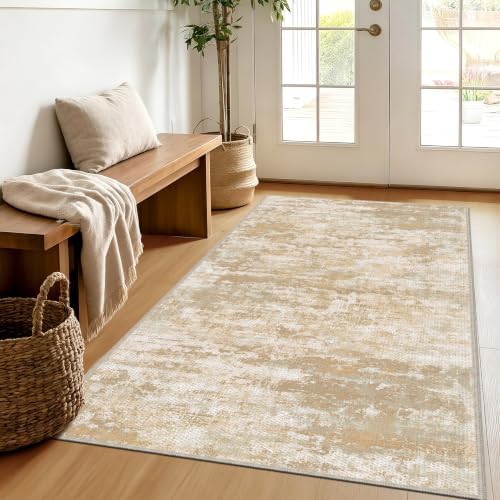 Small Area Rug 3x4 ft, Textured Non Slip Entryway Rug, Beige/Yellow by TTelephant