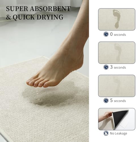 YIHOUSE Long Large Bathroom Rugs Sets 2 Piece, Quick Dry Thin Bath Mat, Non Slip Absorbent Machine Washable, Bath Runner Rug for Tub Sink Home Decor (24"x36" + 24"x59",Beige) - Image 4