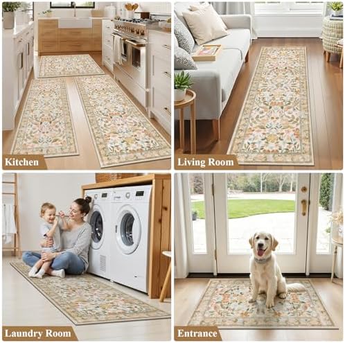 HEBE Boho Kitchen Rugs Set of 3, Non Slip Washable Kitchen Mats for Floor - Image 7