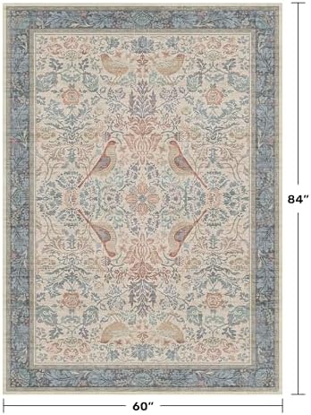 Hazo Haus Soft Red Blue Floral Area Rug 5x7 for Living Room - Machine Washable Rugs for Reading Corner, Kitchen Floor, Small Office, Low Pile Non-Slip Rubber Backing & Stain Resistance - Image 2