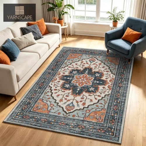 YARNSCAPE 5' x 7' Machine Washable Area Rug, Non-Slip Low-Pile Carpet - Image 4