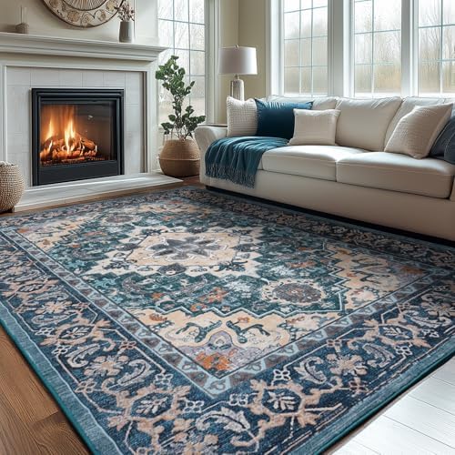 Lessymo 8x10 Area Rugs for Living Room, Washable Rug Faux Wool Dark Green by Lessymo