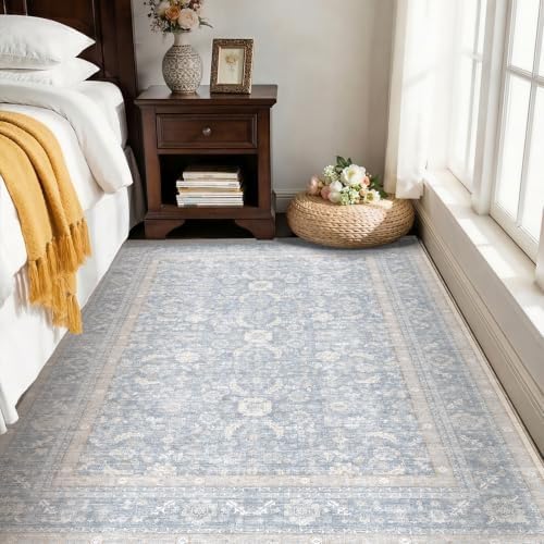 OPPODREAM Vintage Light Blue Area Rugs 4x6, Washable Rug for Living Room by OPPODREAM