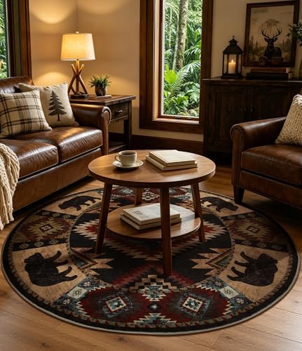 YIHOUSE Washable Western Cabin Round Rug, 6ft - Image 5