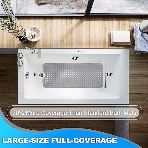 Bathtub and Shower Mats, 40x16 Inch Extra Large Non Slip Soft Bath Tub Mat with Suction Cups and Drain Holes for Bathroom Floor and Keep Tubs Clean, Machine Washable, Gray - Image 4
