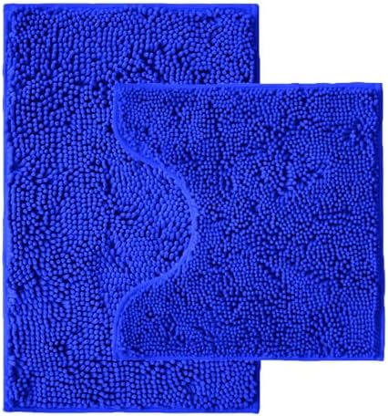Bathroom Rugs Sets 2 Piece,Super Absorbent Chenille Bath Mats and U-Shaped Toilet Rug,Strong PVC Non Slip Backing,Microfiber Washable Dry Quickly Bath Mats for Bathroom(20"x32"+20"x20"U, Royal Blue) by Unknown