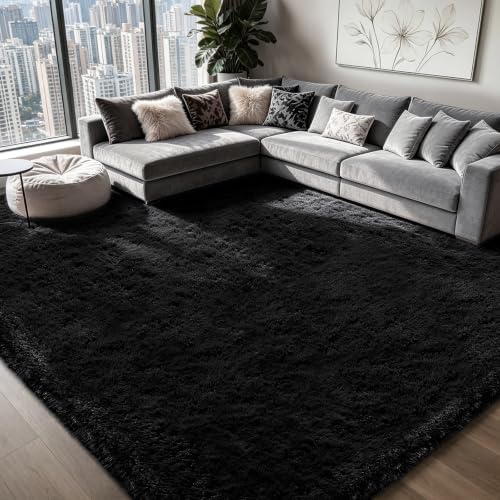 Shag Area Rugs for Bedroom Living Room,6X9 Ultra Soft Fluffy Area Rugs for Dorm,Indoor Carpet Plush Rugs for Living Room Home Decor, Black by Boshengya