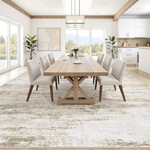 Washable Rug 10x14 Area Rugs for Living Room: Large Neutral Soft Rug Abstract Non Slip Low Pile Modern Carpet for Bedroom Kitchen Nursery Office Dining Room Indoor (Beige, 10'x14') - Image 3