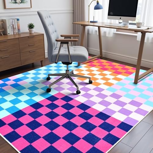 Terrug Multicolored Checkered Rug for Bedroom, 4x6 Washable Area Rugs - Image 4