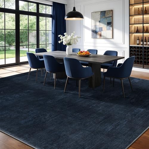 8x10 Washable Area Rug, Navy Blue Solid Area Rugs for Living Room & Bedroom - Image 4