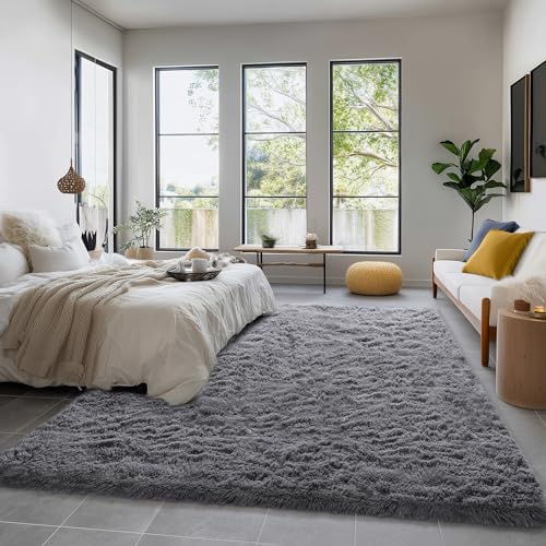 Amdrebio Grey Large Plush Shaggy Rug 6x9 for Living Room Bedroom Classroom - Image 3