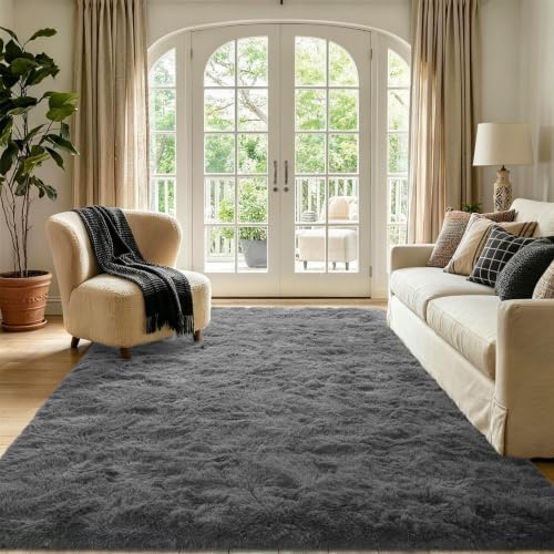 6x9 Large Dark Grey Fluffy Soft Area Rug Non-Slip for Living Room Bedroom - Image 2