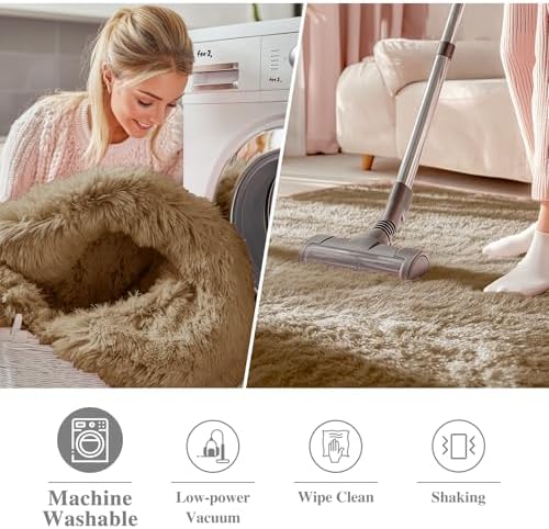 OLANLY Taupe Round Rugs for Bedroom - Machine Washable, 9 ft Circle Area Rugs for Living Room, Soft and Fluffy Shaggy Carpet for Teen Girl and Boys, Nursery Rooms, Dorms, Home Decor Aesthetic - Image 3