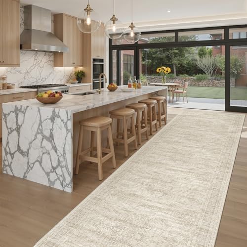 Soalmost Washable 3x18 Hallway Runner Rug Non-Slip Kitchen Entry Rugs Beige by Soalmost