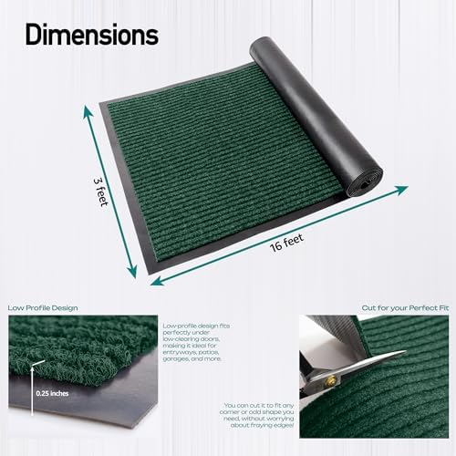 Durable Rubber Door Mat - Heavy Duty, Indoor/Outdoor, Easy Clean, Waterproof, Low-Profile Mat for Entry, Patio, Garage - Stylish (Green, 16' x 3' (Mud Trapper)) - Image 2