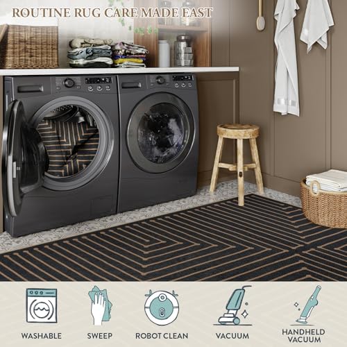 Lahome 8x10 Indoor Outdoor Rug, Black Easy Jute Farmhouse Geometric Rug - Image 5