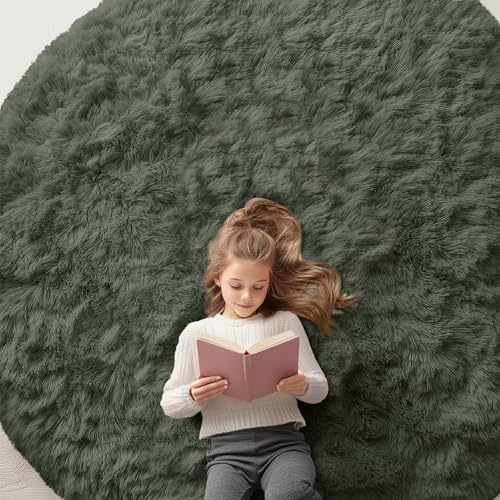 OLANLY Olive Green Round Rugs for Bedroom - Machine Washable, 7 ft Circle Area Rugs for Living Room, Soft and Fluffy Shaggy Carpet for Teen Girl and Boys, Nursery Rooms, Dorms, Home Decor Aesthetic by OLANLY