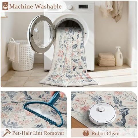 5x7 Area Rugs Boho Floral Washable Living Room Rug Neutral Carpet Nursery - Image 4